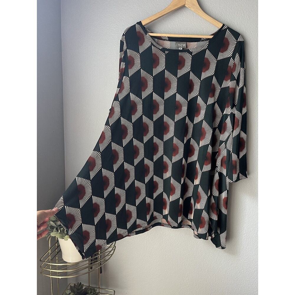 NICHE Nilgun Derman Tunic Top Salsa Size XLarge Fans Print Green Multi - Picture 3 of 5